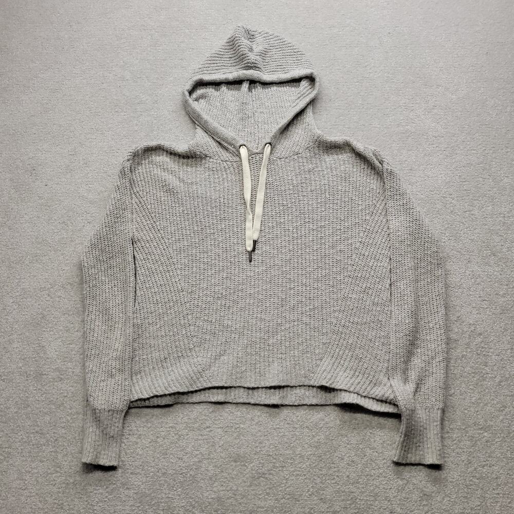 American Eagle Womens XS Cropped Knit Hoodie Sweater Gray Drawstring Pullover